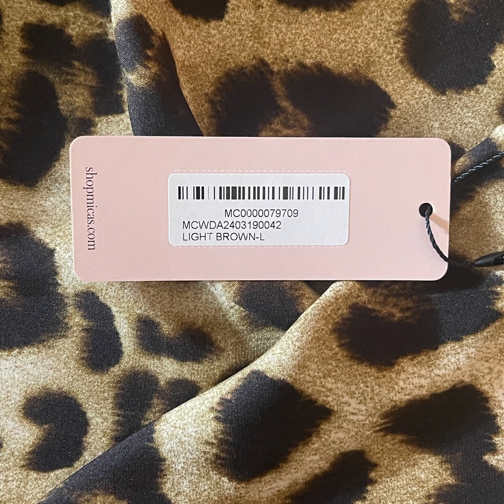 MICAS Leopard Print Satin Maxi Dress Gold Chain Open Back Size L - Picture 7 of 9